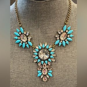 Y2K Statement Necklace 17” with real crystal and imitation turquoise marquise.